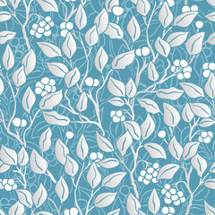 hand painted eaves seamless floral pattern vector background. Leaf pattern. Doodle vector pattern. Pastel blue and silver.