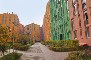Multicolored houses in a new neighborhood. Kiev, Ukraine