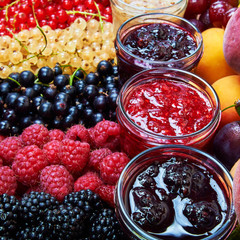 Mix of jams and fruits