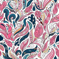 vector seamless color pattern of spirals, swirls, doodles and flowers