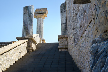 Stairs to Greek theater on the background of blue sky
