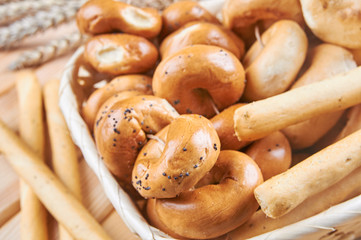 Traditional bagels in the basket
