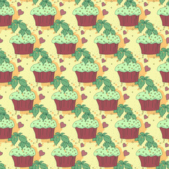 seamless pattern, cake with mint