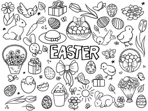 Easter elements line art style vector