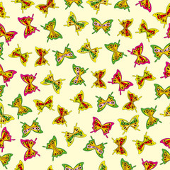 
The illustration shows a seamless pattern with a variety of butterflies