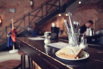 Fototapeta na wymiar sandwich, breakfast in a cafe