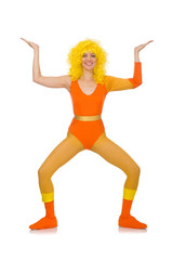 Young girl doing exercises on white