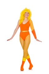 Young girl doing exercises on white