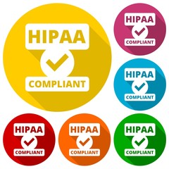 HIPAA badge - Health Insurance Portability and Accountability Act icons set with long shadow