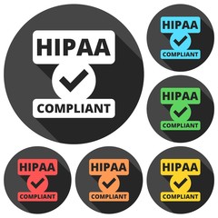 HIPAA badge - Health Insurance Portability and Accountability Act icons set with long shadow