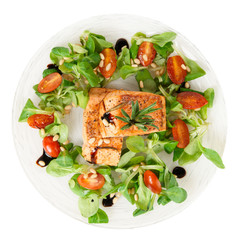 Rare fried salmon steaks isolated on white