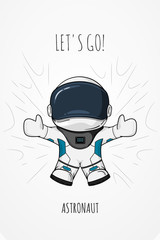 Hand drawn cartoon vector illustration astronaut in spacesuit who drop and flies. Concept zero gravity, travel.