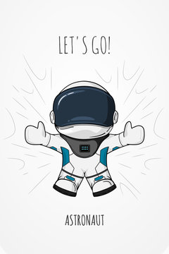Hand drawn cartoon vector illustration astronaut in spacesuit who drop and flies. Concept zero gravity, travel.