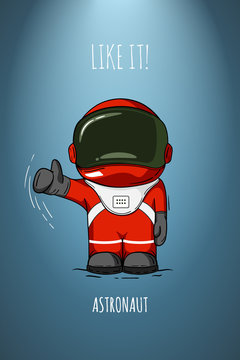 Hand drawn astronaut in spacesuit. Line art cosmic vector illustration. Thumbs up. Like.