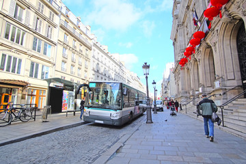 Paris, France, February 6, 2016: Bus on the street of Paris, France - obrazy, fototapety, plakaty