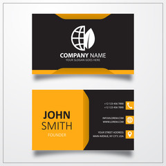 Eco globe with leaf icon. Business card template