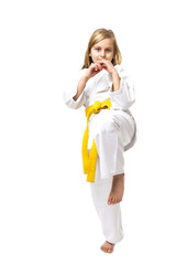 Portrait of little girl training ashihara martial art