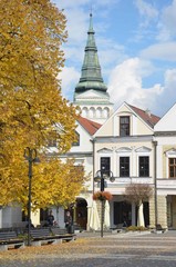 Historical town square in autumn, Zilina, Slovakia