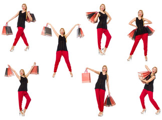 Set of woman with shopping bags on white