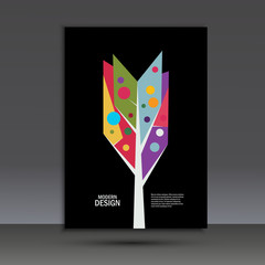 Color abstract tree on dark background. Vector brochure template