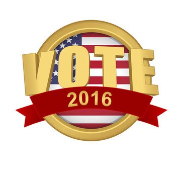 vote 2016 on american flag coin with red ribbon 