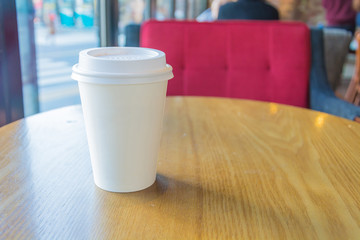 White coffee cup in coffee shop