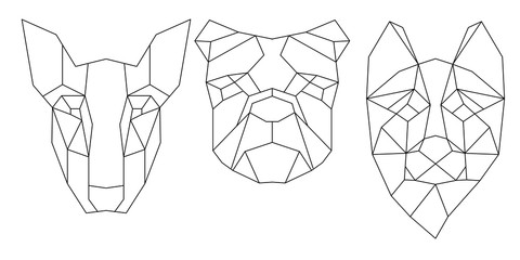 Animal head triangular icon , geometric trendy line design. Vector illustration ready for tattoo or coloring book. Huskies, bulldog, bull terrier