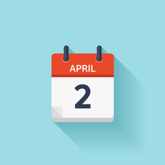 April 2. Vector flat daily calendar icon. Date and time, day, month. Holiday.