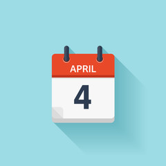 April 4. Vector flat daily calendar icon. Date and time, day, month. Holiday.