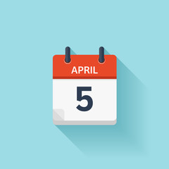 April 5. Vector flat daily calendar icon. Date and time, day, month. Holiday.