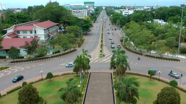 Aerial view of Vientiane from Patuxai Monument, Laos, Southeast Asia