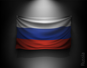 waving flag russia on a dark wall