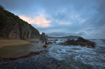 Fototapeta na wymiar Mystical Sea coast after the typhoon.