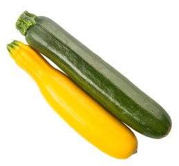 Yellow and green zucchini vegetable over white background
