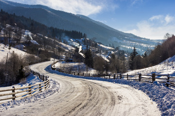 rural mountain road in snow