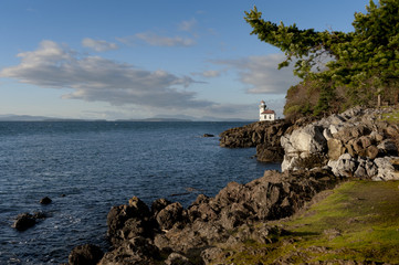 Line Kiln Lighthouse. Located on San Juan Island, in Washington state, It guides ships through the...