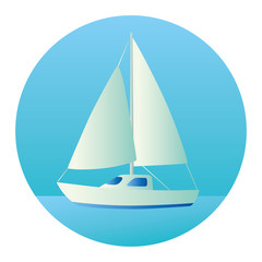 Sailboat on a blue background. Round icon.