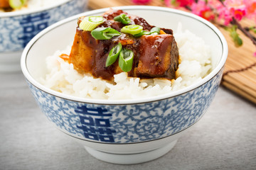 Barbecue-Tofu mit Reis - barbecue tofu with rice