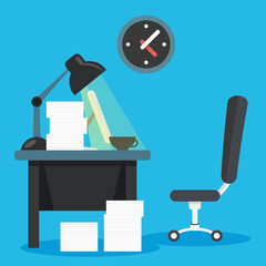 Office workspace. Front view. Creative flat illustration