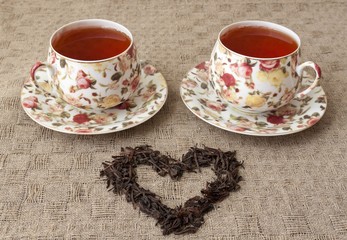 cups of tea with heart made from it