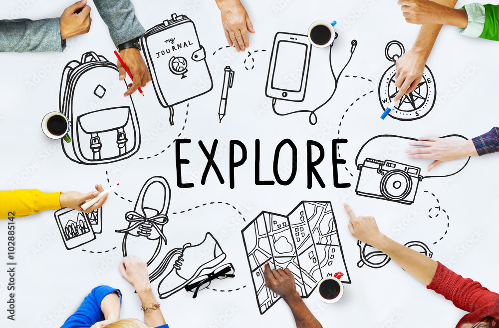 Sticker explore exploration travel journey backpacker concept - Stickers