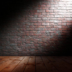 Room interior with brick wall and wooden floor