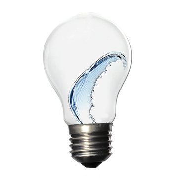 Light bulb with water splash isolated on white
