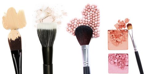 Different makeup brushes isolated on white