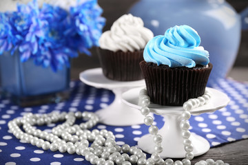 Chocolate cupcakes on napkin closeup