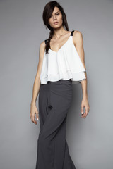 Woman posing shirt and wide-leg pants