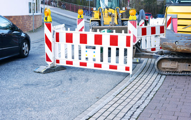 Naklejka premium Strassenbau Arbeiten mit Absicherung