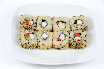 California rolls sushi on white background