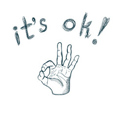 Fototapeta premium Hand draw sketch vintage okay hand sign vector