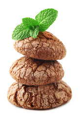 Chocolate chip cookie with mint, isolated on white